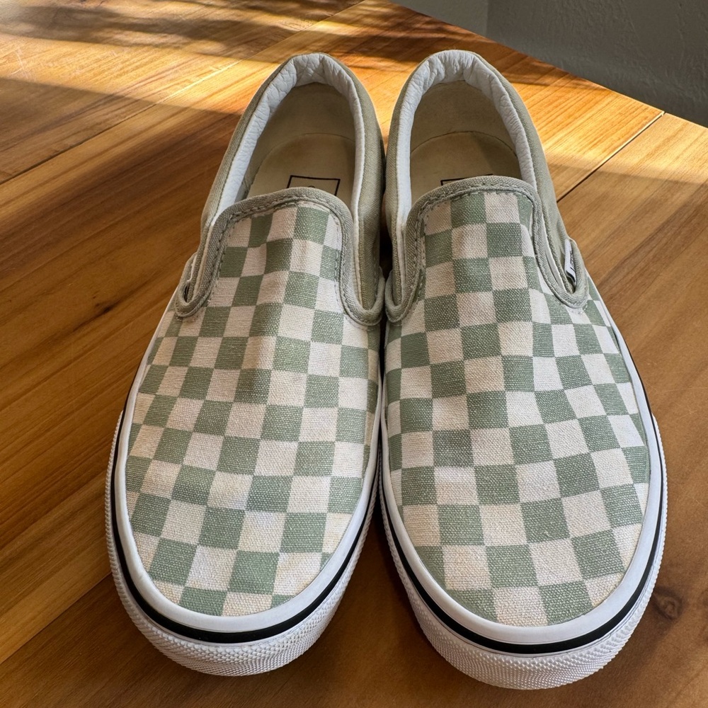 Vans Green and White Checkered Slip-Ons - Picture 2 of 7